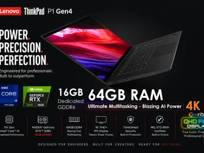 lenovo ThinkPad P1 Gen4 - Core i9 - 64GB Ram 4K UHD DolbyVision - Extreme Edition RTX3080 16GB Dedicated - Exclusive Model